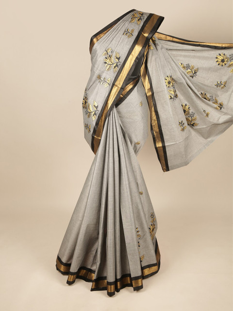 

Pothys Grey & Black Ethnic Motifs Zari Pure Cotton Saree