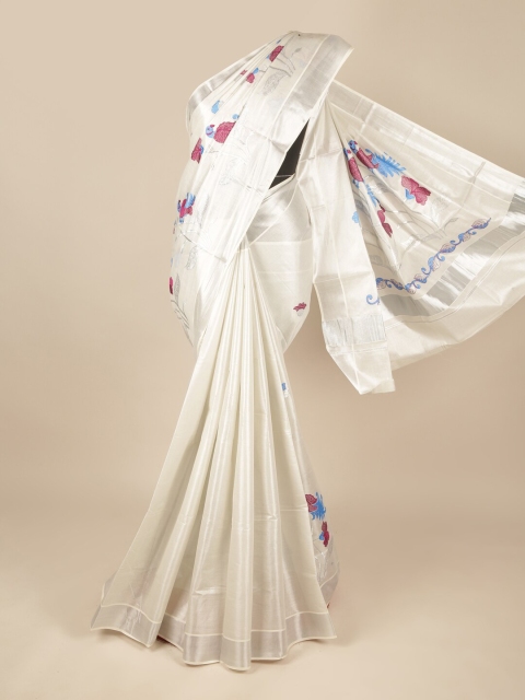 

Pothys Silver-Toned & Blue Ethnic Motifs Embroidered Pure Cotton Saree