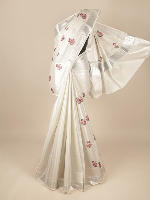 

Pothys Silver-Toned & Red Floral Pure Cotton Saree
