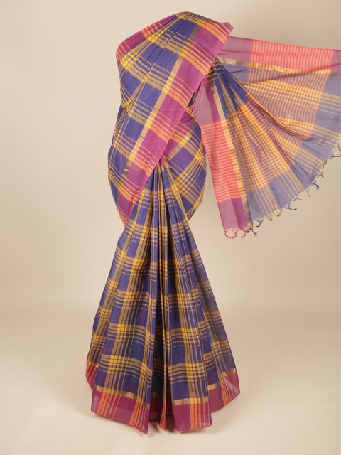 

Pothys Blue & Yellow Checked Pure Cotton Saree