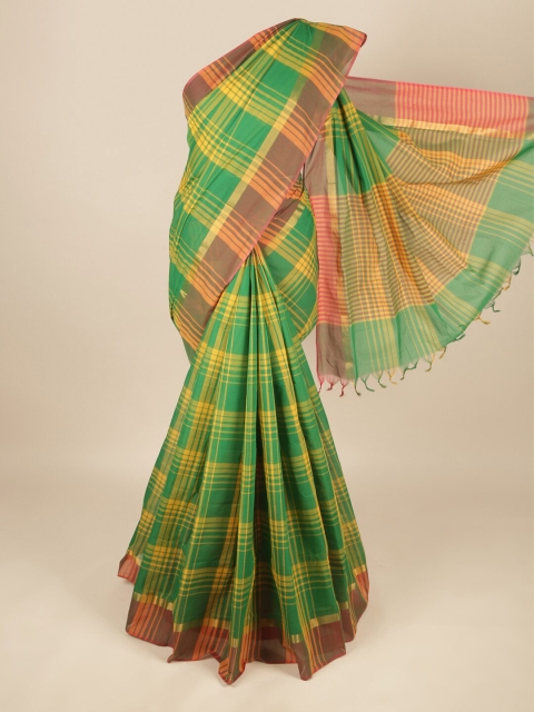 

Pothys Green & Orange Checked Pure Cotton Saree