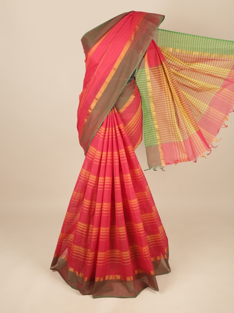

Pothys Green & Red Striped Zari Pure Cotton Saree