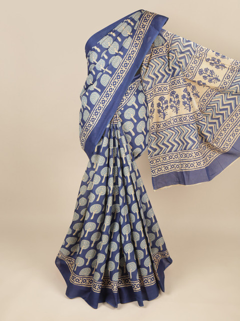 

Pothys Navy Blue & Beige Pure Cotton Saree