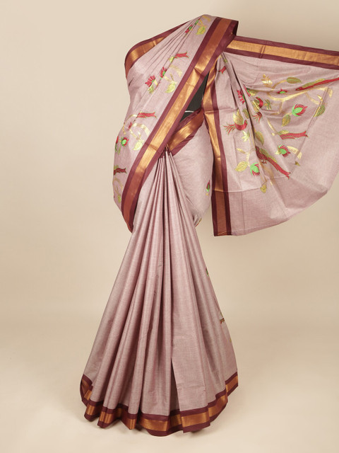 

Pothys Mauve & Maroon Ethnic Motifs Embroidered Pure Cotton Saree
