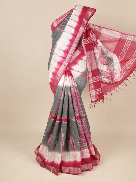 

Pothys Grey & Red Tie and Dye Zari Linen Blend Saree