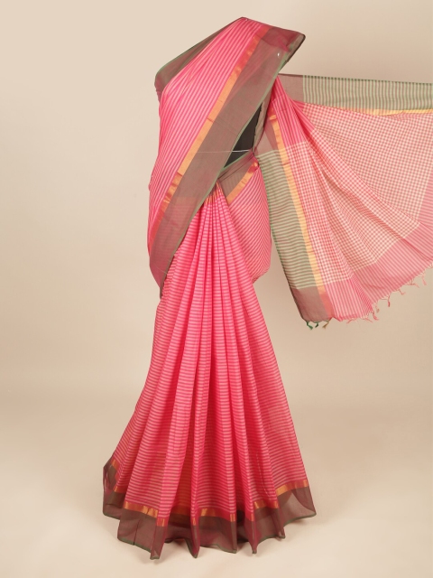 

Pothys Pink & Green Striped Pure Cotton Saree