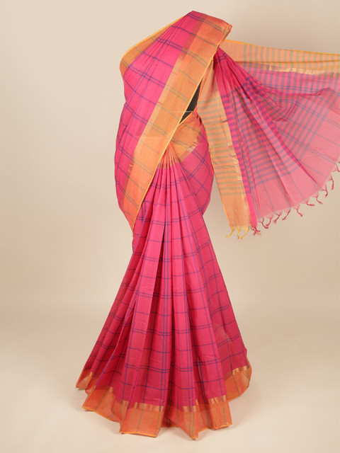 

Pothys Pink & Orange Checked Pure Cotton Saree