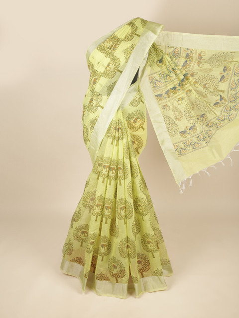 

Pothys Green & Silver-Toned Floral Zari Pure Cotton Saree
