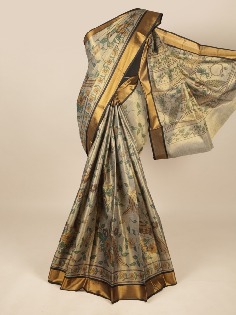 

Pothys Brown & Green Floral Zari Pure Cotton Saree