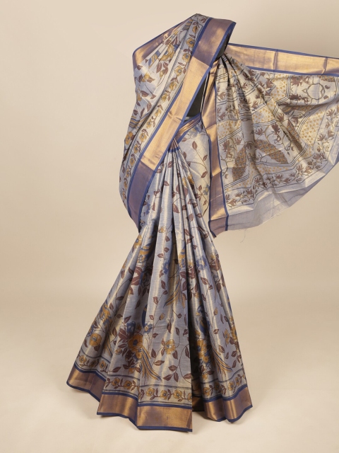 

Pothys Blue & Copper-Toned Floral Pure Cotton Saree