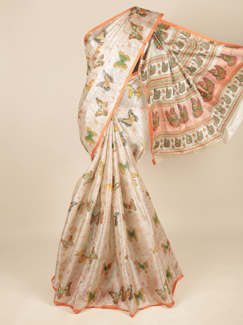 

Pothys Cream-Coloured & Green Floral Pure Cotton Saree