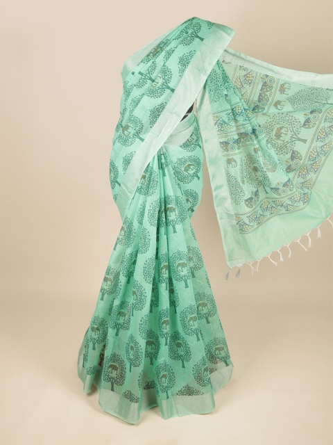 

Pothys Green & Silver-Toned Floral Zari Pure Cotton Saree