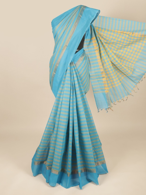 

Pothys Blue & Yellow Striped Pure Cotton Saree