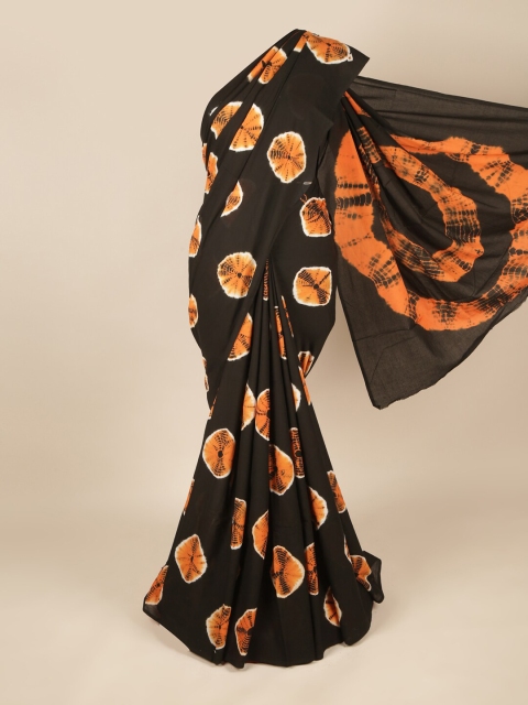 

Pothys Black & Orange Tie and Dye Pure Cotton Saree