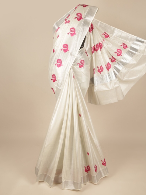 

Pothys Silver-Toned & Pink Ethnic Motifs Embroidered Pure Cotton Saree