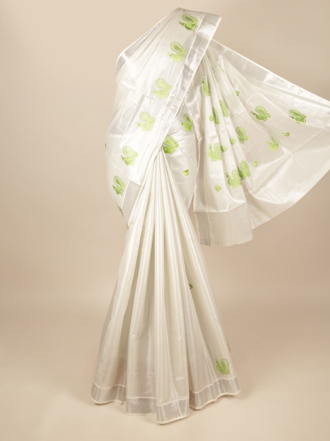 

Pothys Silver-Toned & Green Ethnic Motifs Zari Pure Cotton Saree