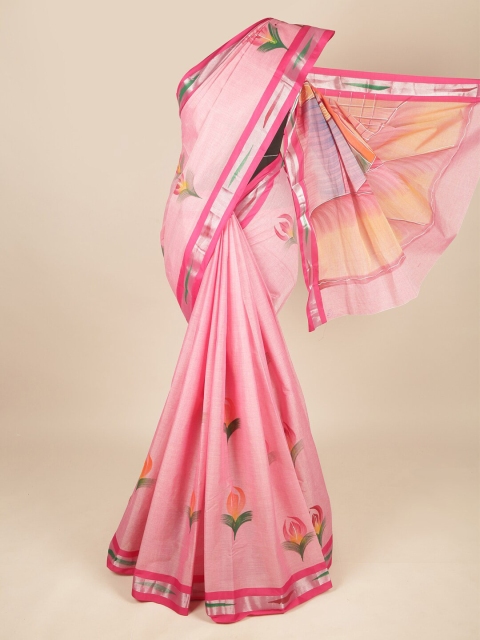 

Pothys Pink & Orange Floral Zari Pure Cotton Saree