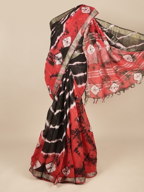 

Pothys Black & Red Tie and Dye Zari Linen Blend Saree