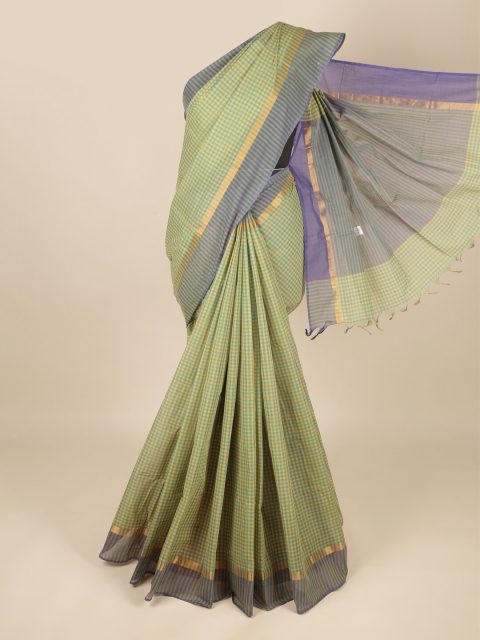 

Pothys Green & Violet Checked Zari Pure Cotton Saree