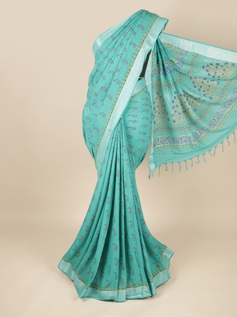 

Pothys Blue Paisley Linen Blend Saree