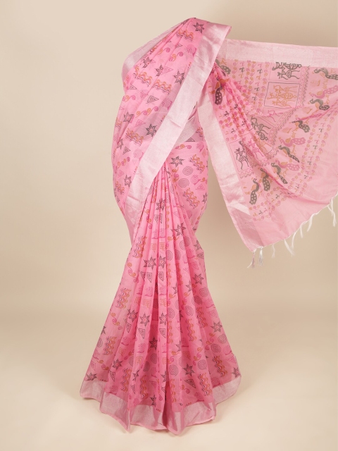 

Pothys Pink & Mustard Zari Pure Cotton Saree