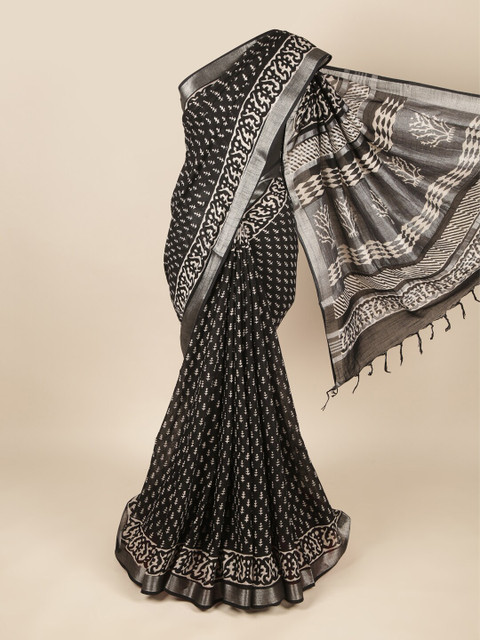 

Pothys Black & White Ethnic Motifs Zari Linen Blend Saree