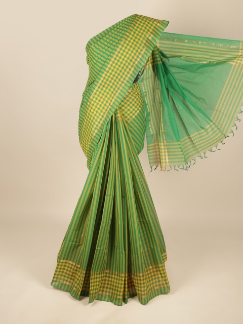 

Pothys Green & Yellow Striped Pure Cotton Saree