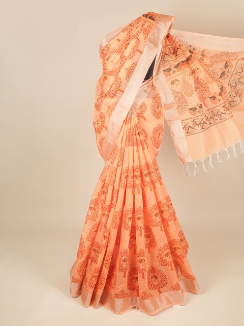 

Pothys Orange & Cream-Coloured Ethnic Motifs Zari Pure Cotton Saree