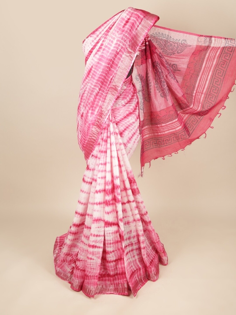 

Pothys Pink & White Tie and Dye Zari Linen Blend Saree
