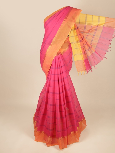 

Pothys Pink & Yellow Striped Zari Pure Cotton Saree