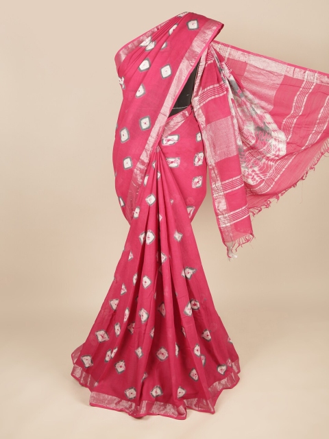 

Pothys Pink & White Tie and Dye Linen Blend Saree