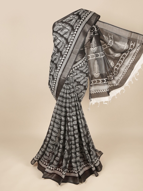 

Pothys Black & White Ethnic Motifs Zari Linen Blend Saree