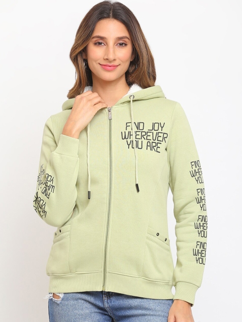 

Her Grace Women Green Printed Front Open Hooded Sweatshirt