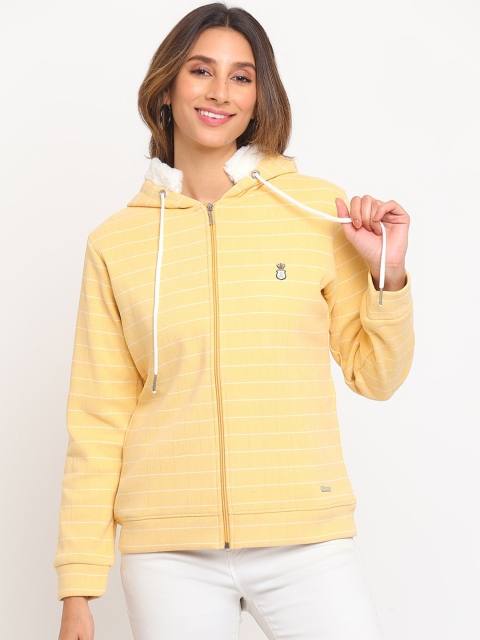 

Her Grace Women Yellow Striped Fleece Sweatshirt
