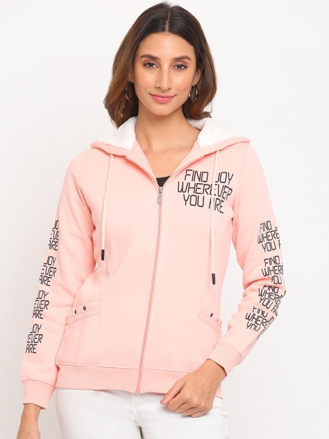 

Her Grace Women Peach-Coloured Typography Printed Hooded Sweatshirt