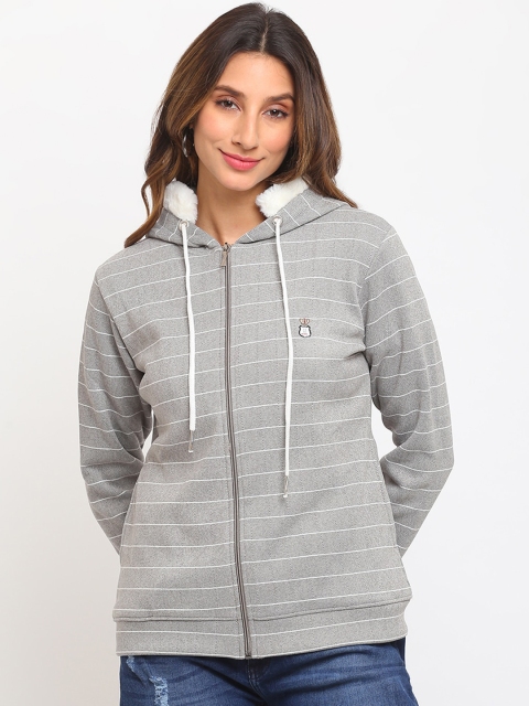 

Her Grace Women Grey Striped Sweatshirt