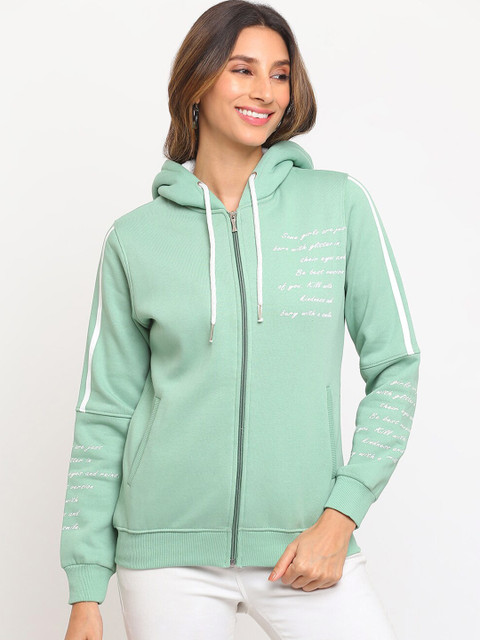 

Her Grace Women Green Printed Hooded Sweatshirt
