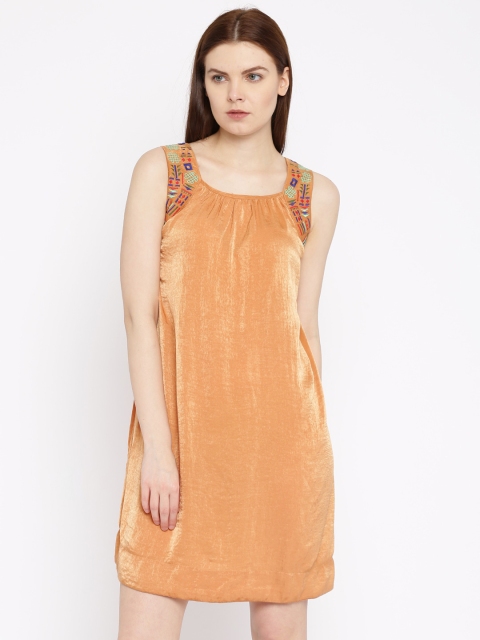 

Global Desi Women Orange Solid Shift Dress