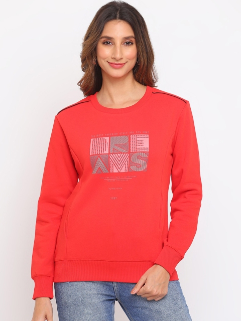 

Her Grace Women Coral Red Printed Sweatshirt