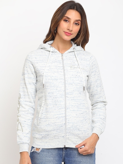 

Her Grace Women Off White Printed Hooded Acrylic Sweatshirt
