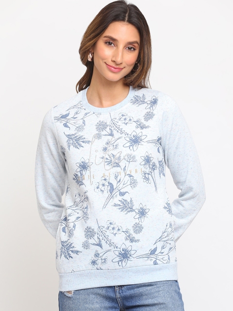 

Her Grace Women Blue Printed Fleece Sweatshirt