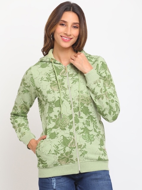 

Her Grace Women Green Printed Hooded Fleece Sweatshirt