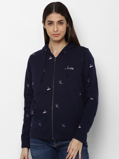 

Allen Solly Woman Women Navy Blue Printed Hooded Sweatshirt