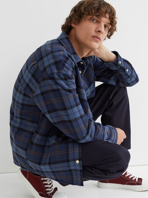 

H&M Men Relaxed Fit Checked Flannel Shirt, Blue