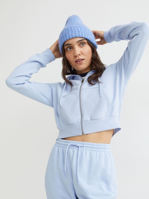 

H&M Women Blue Cropped Zip-Through Hoodie