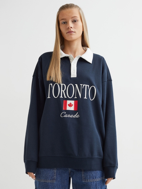 

H&M Women Blue Oversized Rugby Shirt
