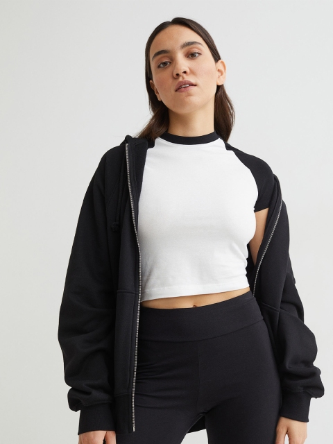 

H&M Women White & Black Solid Cropped Top