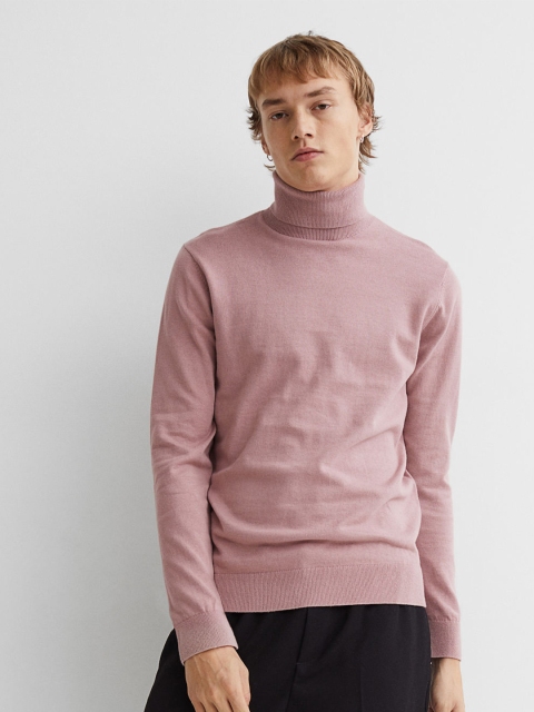 

H&M Men Pink Fine-Knit Polo-Neck Jumper