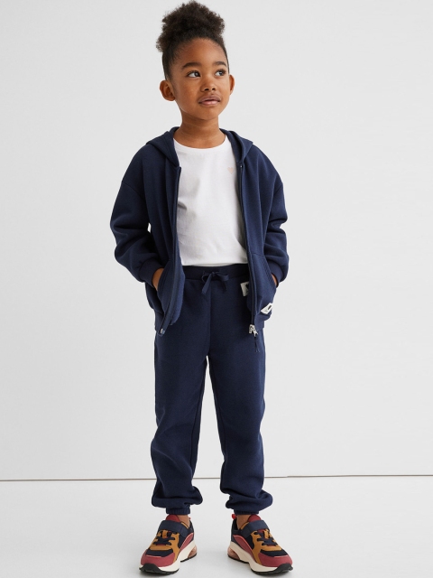 

H&M Girls Navy Blue Solid Cotton Blend Joggers