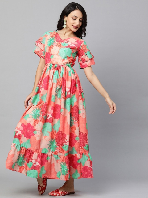 

FASHOR Women Peach Floral Maxi Dress